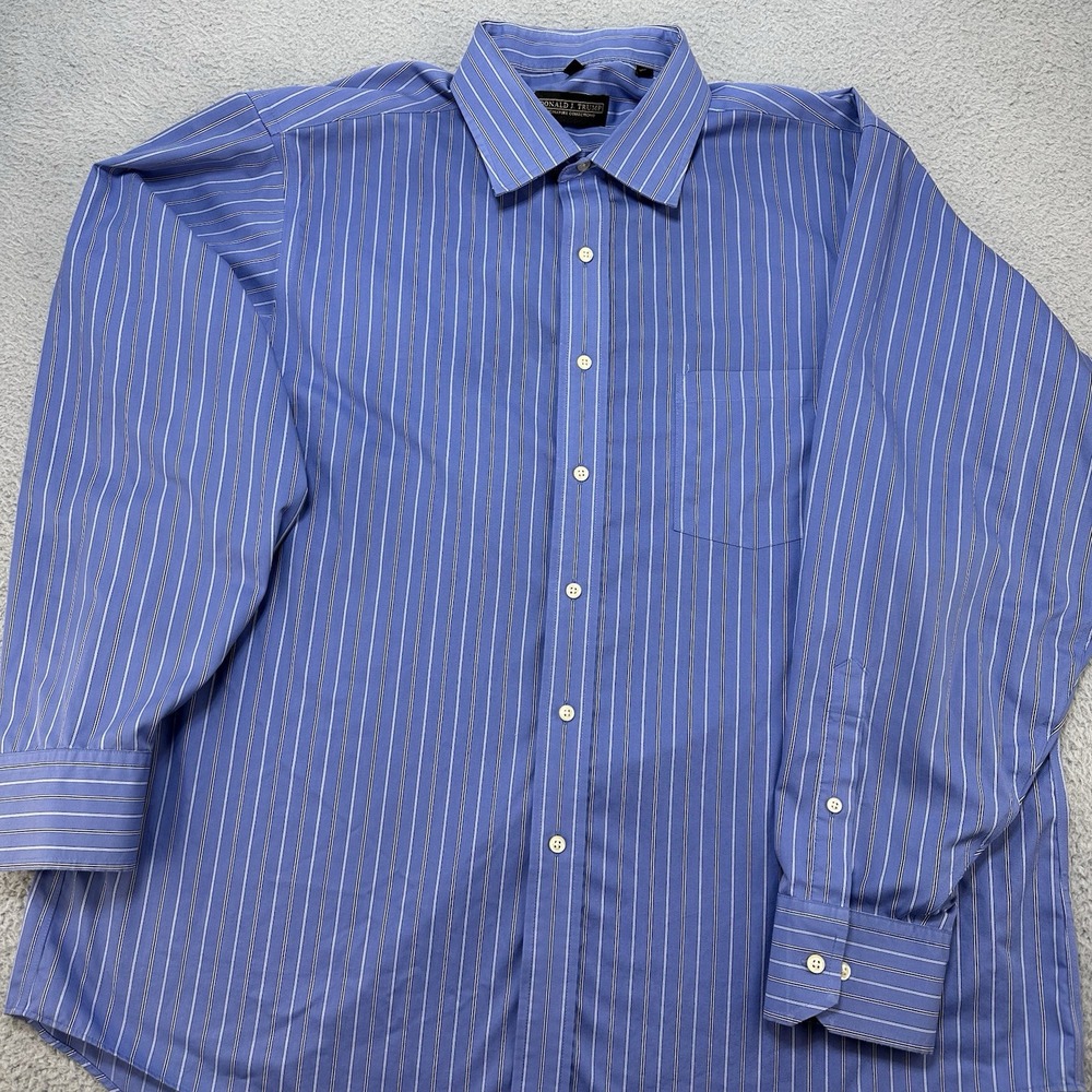 Donald Trump Signature Collection Shirt 18/34-35 Blue Striped Non-Iron Button Up